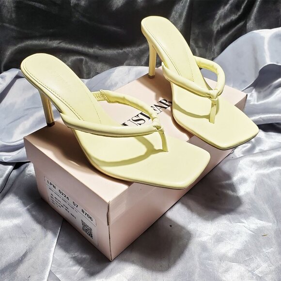 NIB JUSTFAB pastel yellow heeled flip flop KERRY - Picture 1 of 6